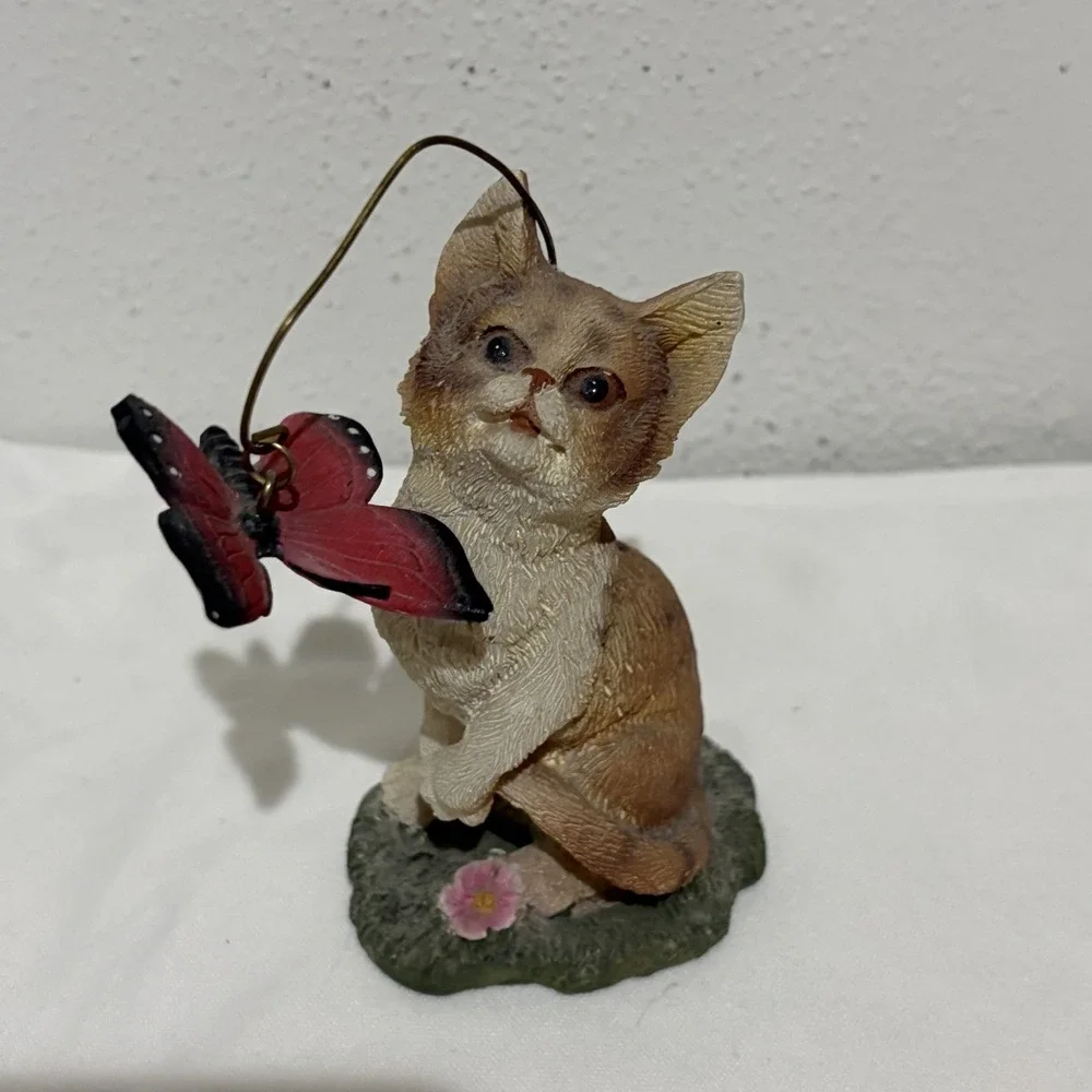 vintage cat butterfly on wire figurine Playful 5